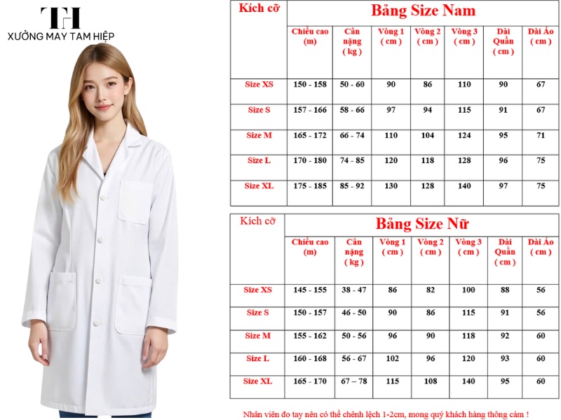 50+ mẫu áo blouse dược sĩ đẹp, chất lượng, giá tốt nhất 2025 10 Trên đây là bảng size may áo dược sĩ ở xưởng may Tam Hiệp