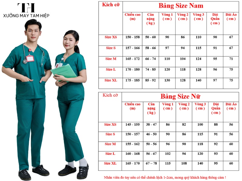 99+ mẫu áo Scrubs chất liệu vải Cotton Hàn lạnh đẹp, đạt chuẩn y tế, giá tại xưởng 10 Tham khảo bảng size bộ scrubs bác sĩ theo tiêu chuẩn mới nhất