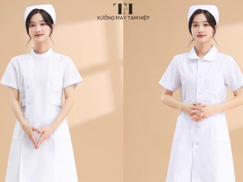 Áo Blouse y tá cổ trụ và cổ tròn chỉn chu và thuần khiết
