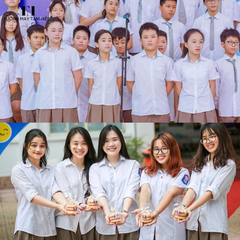 Đồng phục sơ mi học sinh 2 Đồng phục sơ mi dành cho học sinh thường có gam màu trắng tinh khôi, phù hợp với môi trường học đường.