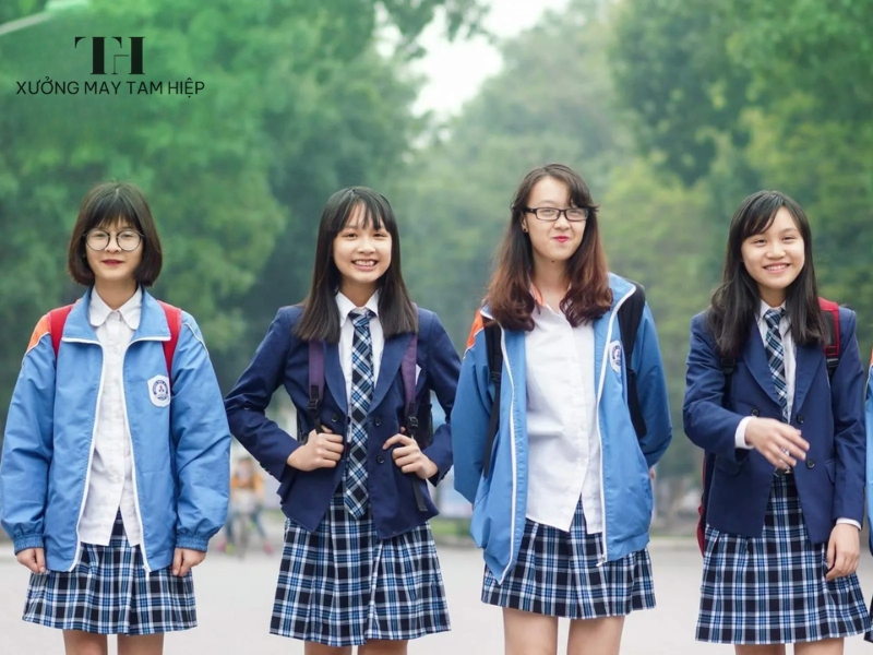 May váy học sinh 8 Chân váy đồng phục học sinh THPT kết hợp áo vest thanh lịch