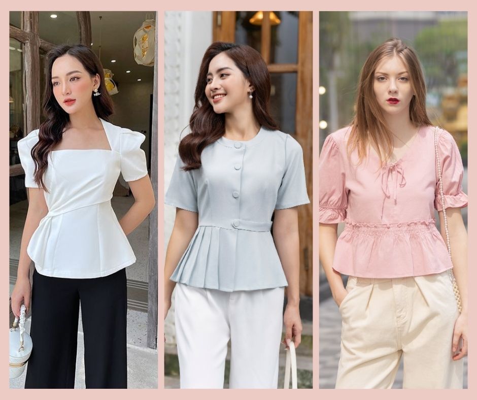 Xưởng may áo blouse ở Thanh Xuân, Hà Nội 10 Phụ nữ mặc áo peplum công sở